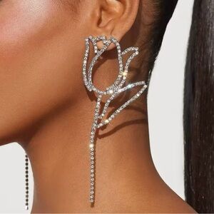 Rhinestones Crystal Oversized Large Flower Earrings